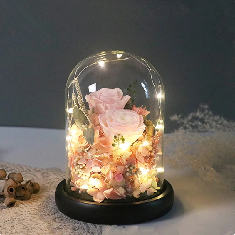 

18*30cm Luminous Black Base Glass Dome Vase Home Decoration Big Size Creative Cover DIY Friend Favor Gift Wedding Prop