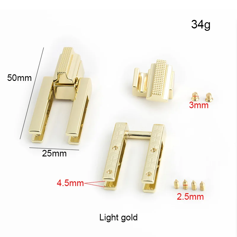 5-20sets 25*50mm Lock Bag Decorative Clasps Closure Diy Hardware Accessory Light gold Purse lock