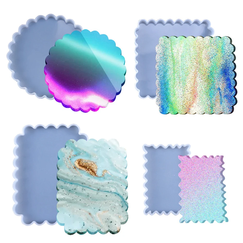 

Силиконовая форма для большого лотка, милая домашняя жидкость для художников, волновая круглая квадратная подставка, формы для эпоксидной смолы, товары для рукоделия