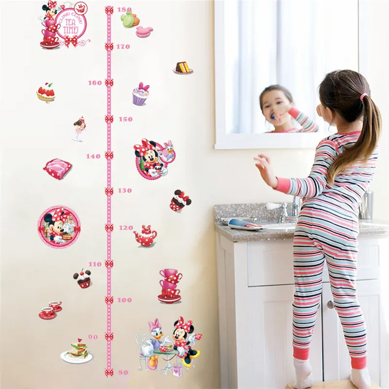 Cartoon Minnie Mickey With Cake Growth Chart Wall Stickers For Kids Rooms Livingroom Decor Height Measure Children Gifts Toy