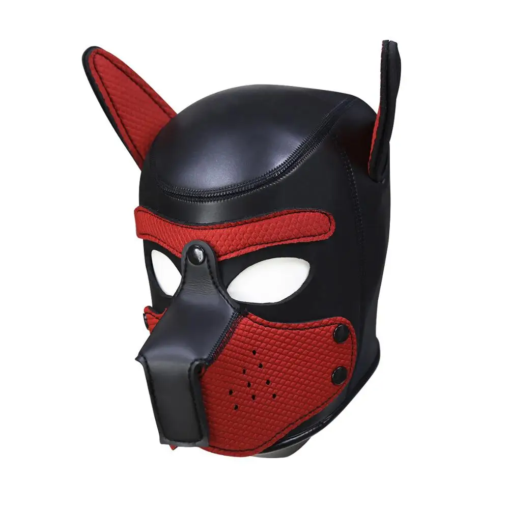 Sexy Party Masks Puppy Play Dog Hood Mask Padded Latex Rubber Role Play Cosplay Full Head+Ears Halloween Mask Sex Toy For Couple