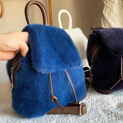 ZDFURS * mported Mink Hair Backpack śliczne i kompaktowe mody japonia Korea południowa jednolity kolor dorywczo prawdziwe futro z norek skóra futro torba