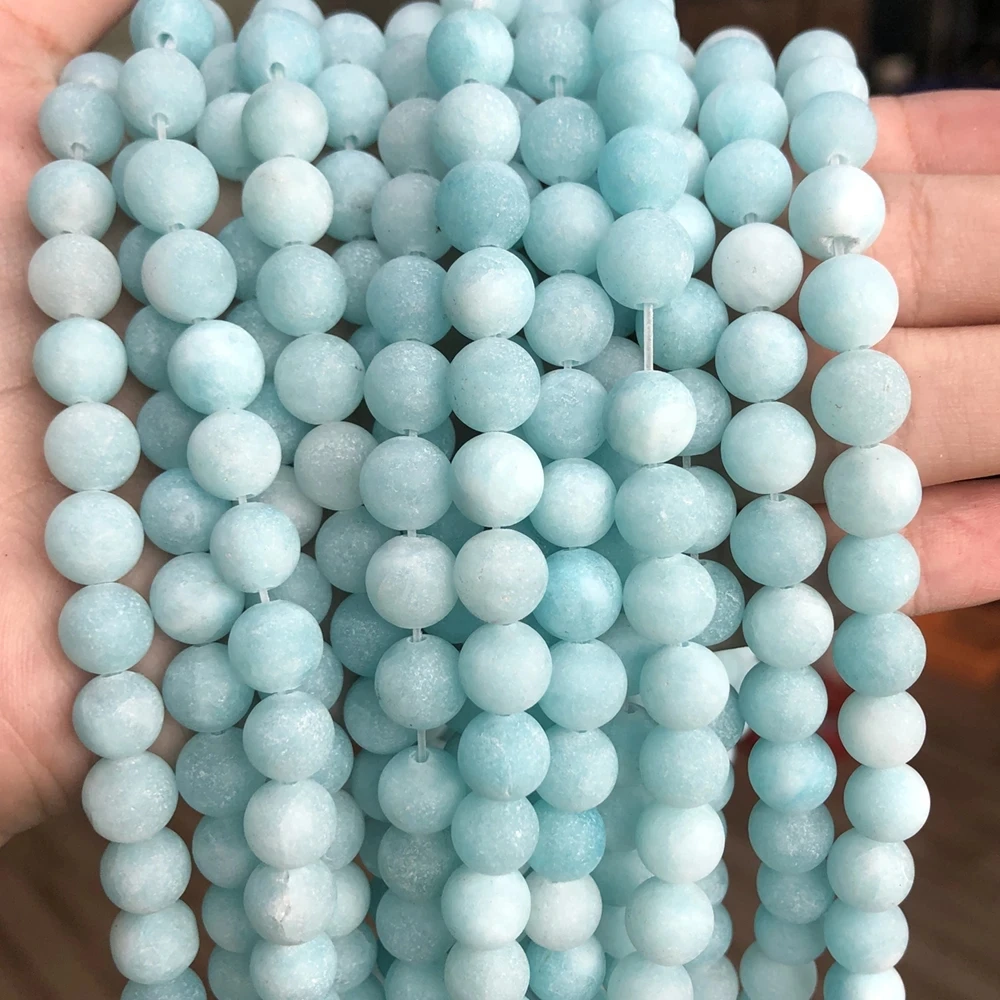 6/8/10mm Frosted Blue River Amazonite matte beads natural stones Round loose beads for jewelry making bracelet necklace diy