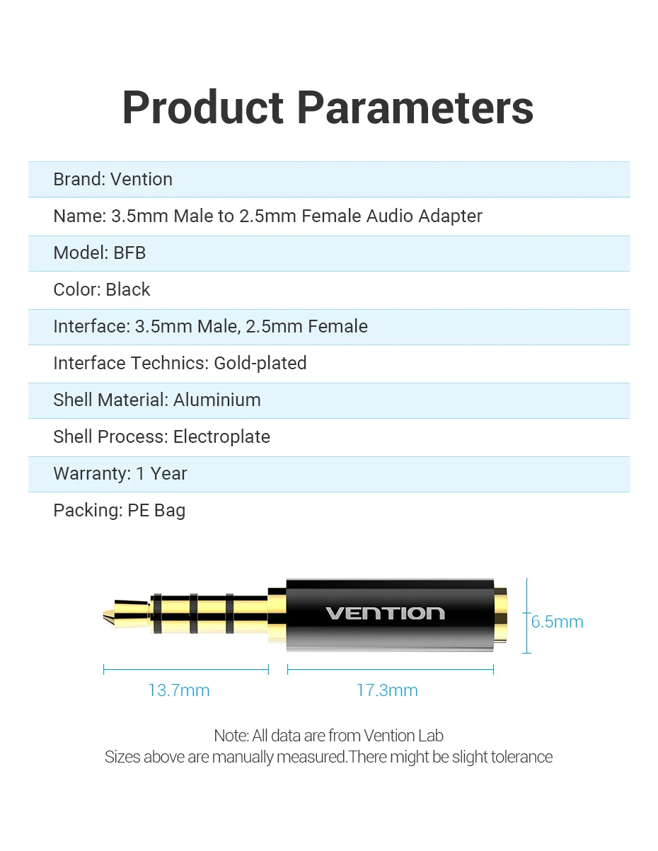 Vention Jack 3,5 mm auf 2,5 mm Stecker auf Buchse Audio-Adapter für Lautsprecher Laptop Kopfhörer Jack Aux-Kabelanschluss 2,5 auf 3,5 – Detail 13