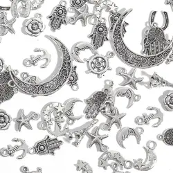 10-30pcs/lot Vintage Silver Color Stars Moon Heart Charms Pendants for DIY Jewelry Making Women Handmade Jewelry Love Bracelet