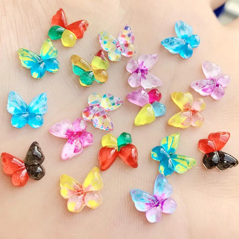 40pcs 10mm Acrylic Colorful Butterfly Flat back Rhinestone crystal appliques DIY Wedding Accessories craft