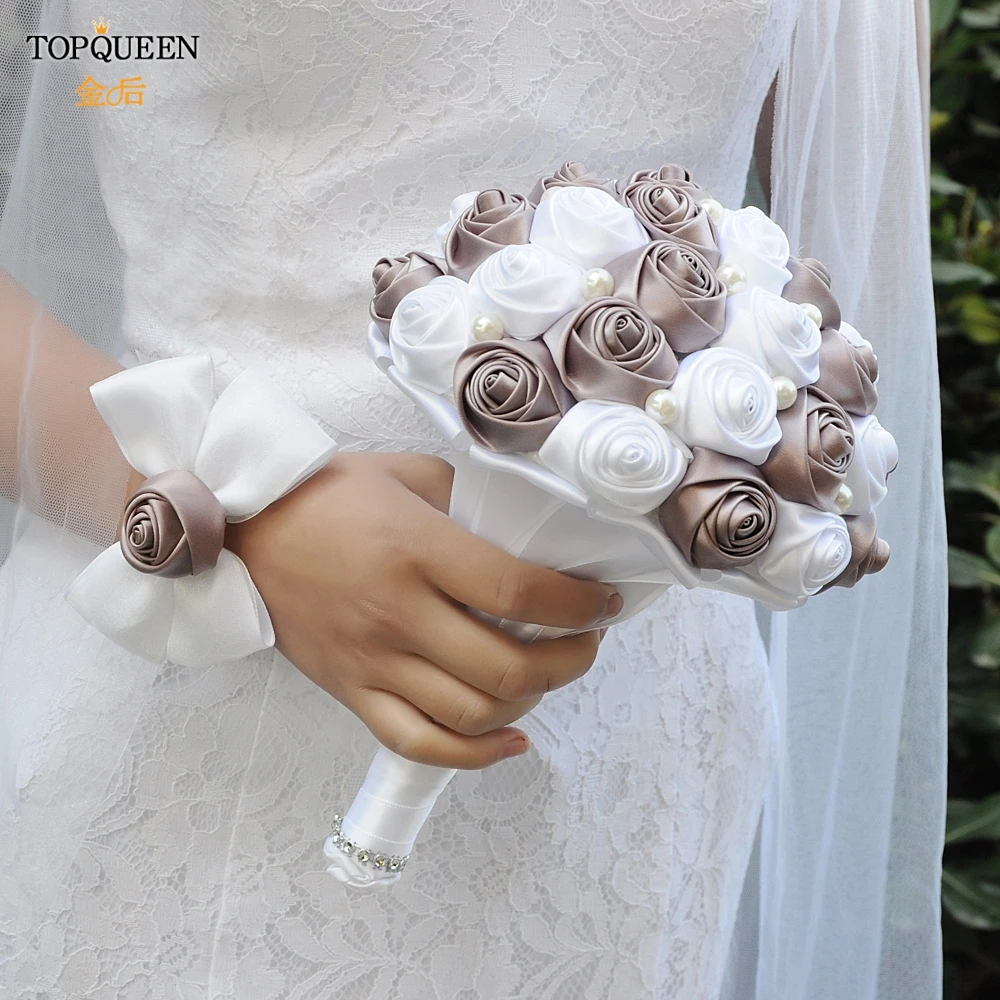 TOPQUEEN F4-AVT Bride Flower Bouquet Bridal Artificial Flower Bouquet Bridesmaid Bouquet Pearl Ribbon Valentine\'s Day Bouquets