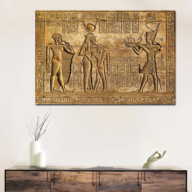 Egyptian Hieroglyphs Fresco Canvas Painting Queen Hatshepsut Temple Stone Carving Pharaoh Ancient Egypt Wall Mural Poster Print