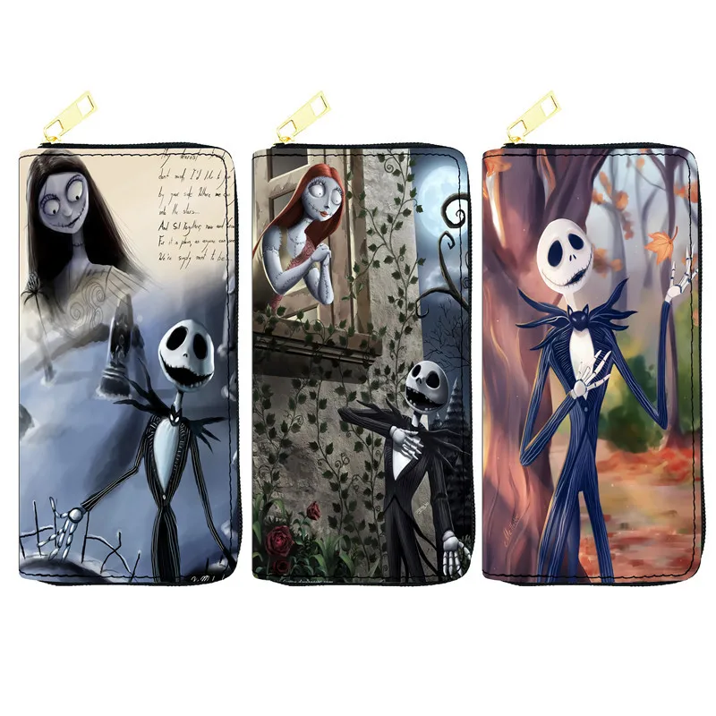 Disney Cartoon The Nightmare Before Christmas Wallet Skeleton Jack Sally Print Multifunctional Long Wallet Women\'s Clutch