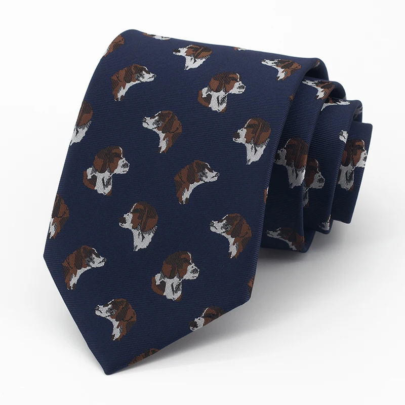 

High Quality Dog Print Blue 8cm wide Men's Tie Fashionable Shirt Accessory Business Banquet Gifts Hand Tie a Knot Necktie