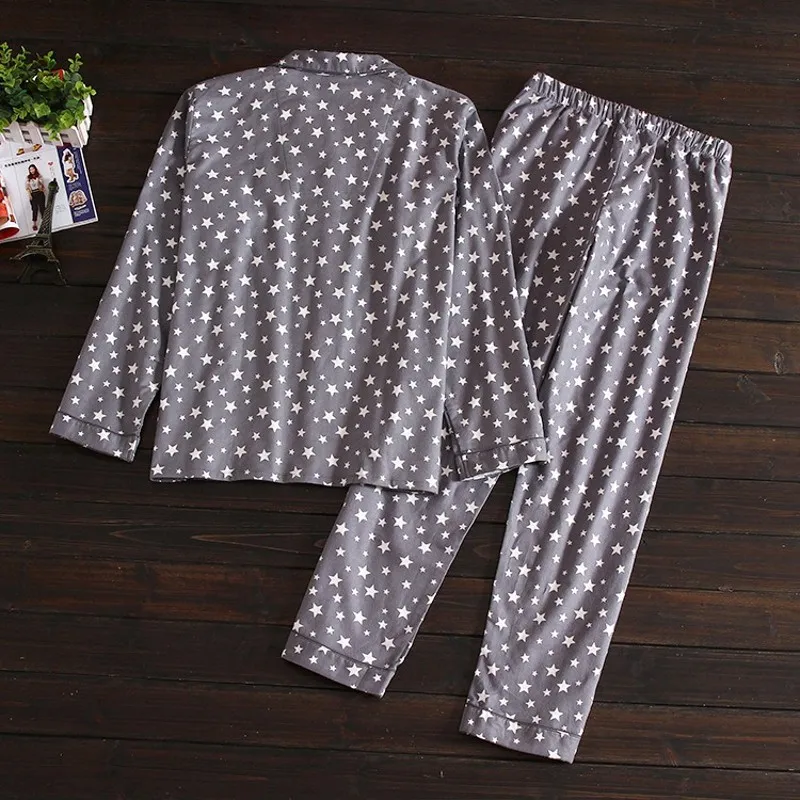 2024 Spring Autumn Men Casual Pajama Sets Male 100% Cotton Sleepwear Suit Long Sleeve Turn-down Collar High Quality Home Clothes