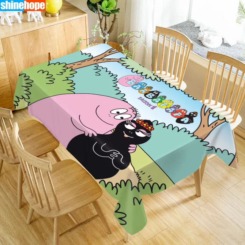 Cartoon Barbapapa Tablecloth Waterproof Fabric Rectangular Dust-proof Table Cover For Party Home Decor TV Covers 140X250cm