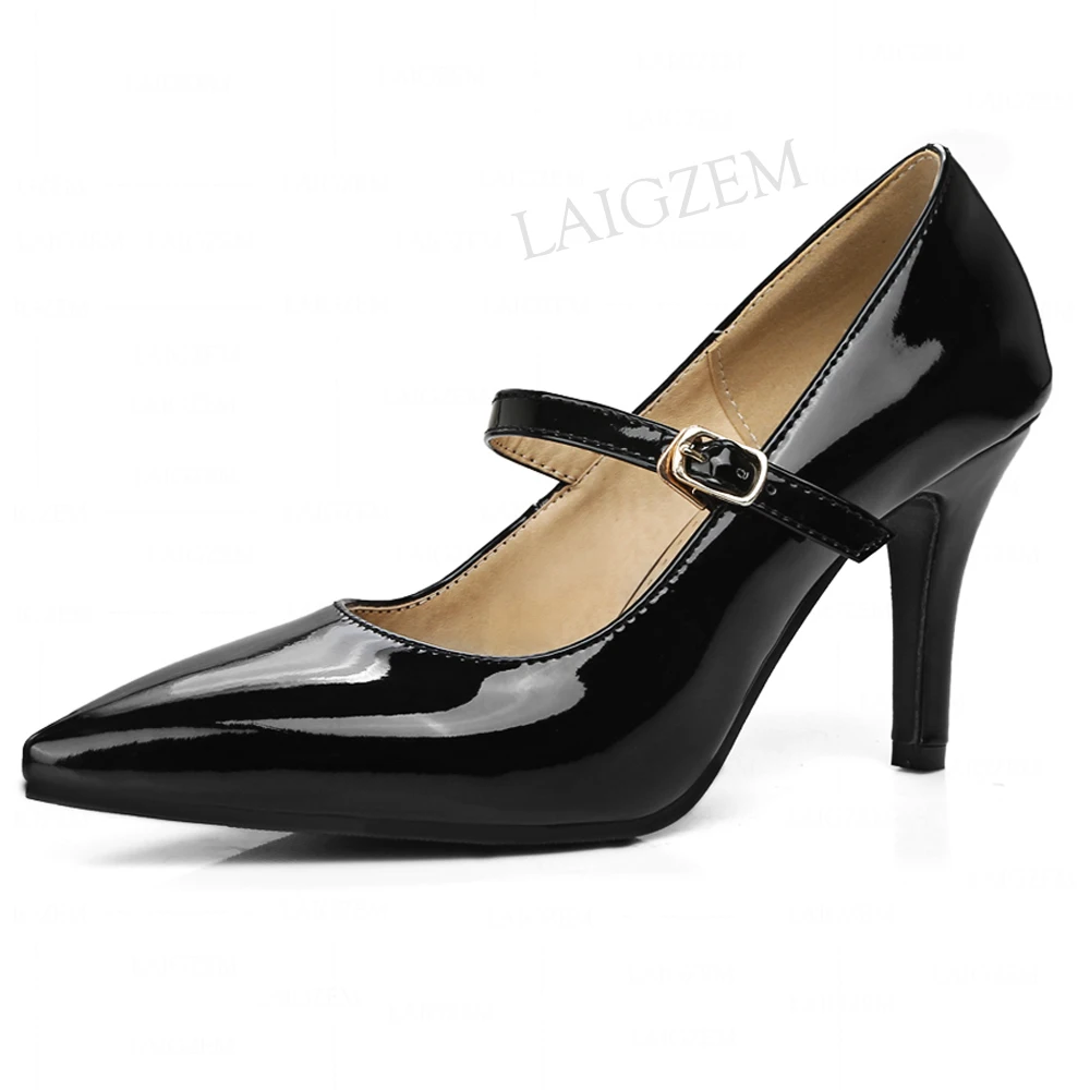 LAIGZEM Women Pumps Shiny 8CM Heels Mary Janes Sandals Party Prom Wedding Dress Female Ladies Shoes Woman Big Size 34 44 51 54