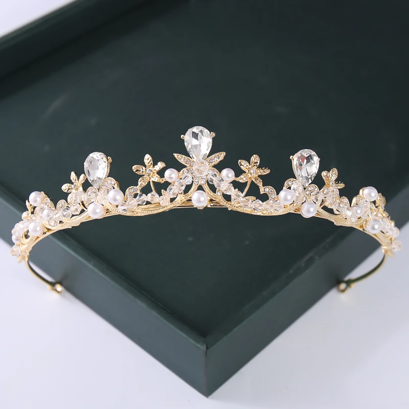 Trendy Gold Silver Color Crystal Tiara And Crowns Pearl Queen Princess Wedding Diadem New Hot Sale Women Bridal Hair Accessories