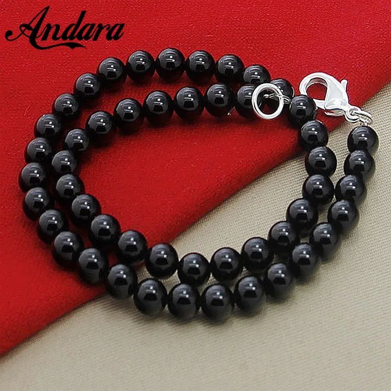 Hot Selling 925 Silver Black Pearl Necklaces OT Buckle Fashion Jewelry Accessories for Women Men N096