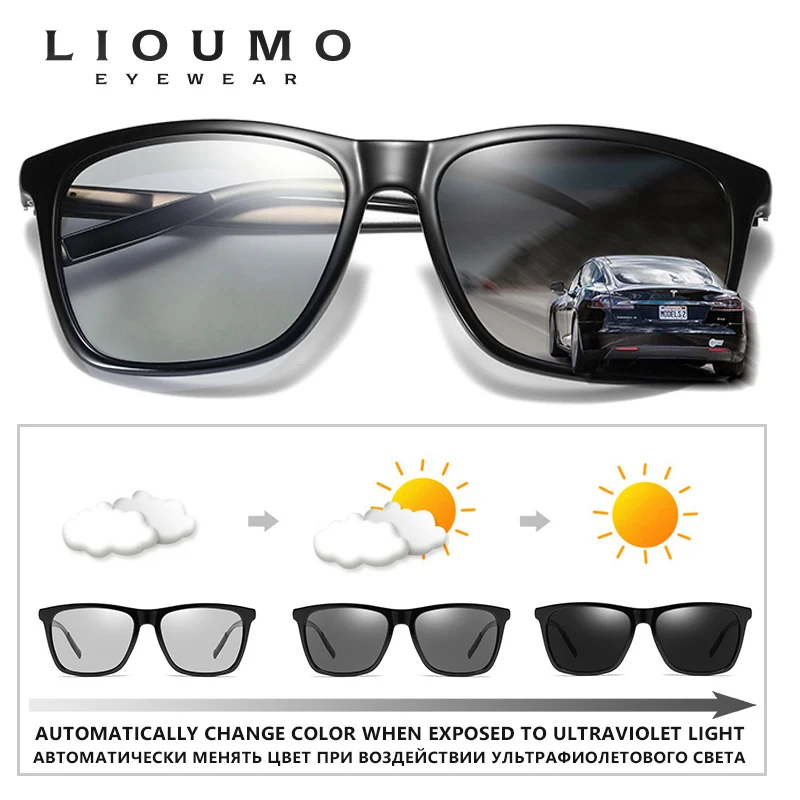 Brand Design Photochromic Polarized Sunglasses Men Chameleon Glasses Women Anti-Glare Driving Goggle Aluminum Legs lentes de sol