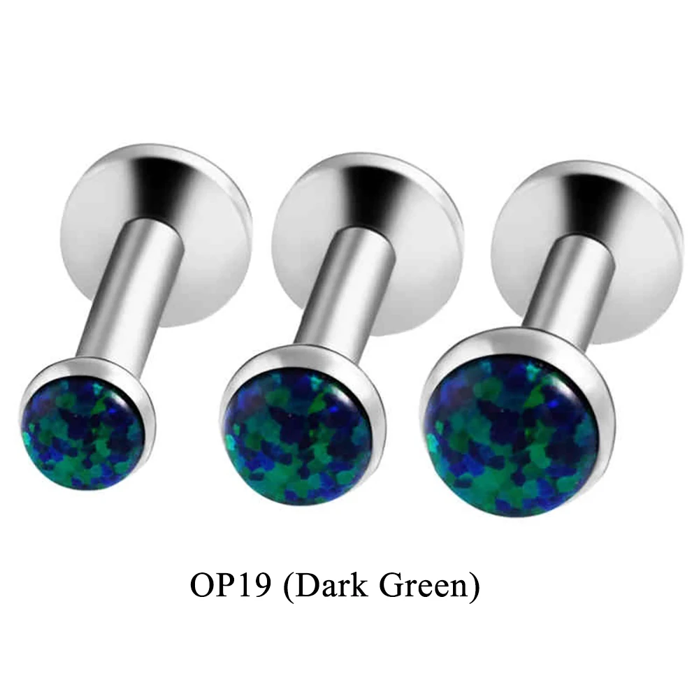 8Pcs/Lot Opal Stone Labret Rings Flat Base Ear Studs Internal Thread Lip Piercing Helix Tragus Body Piercing Jewelry 16G