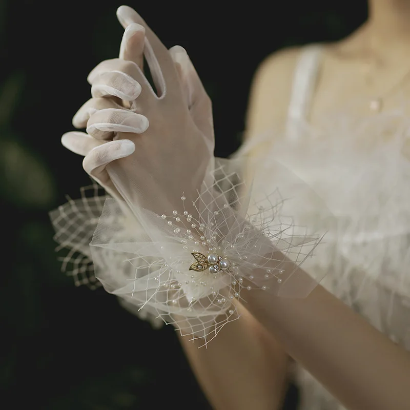 Guantes de novia de marfil sin dedos para mujer, guantes de boda transparentes, nueva llegada