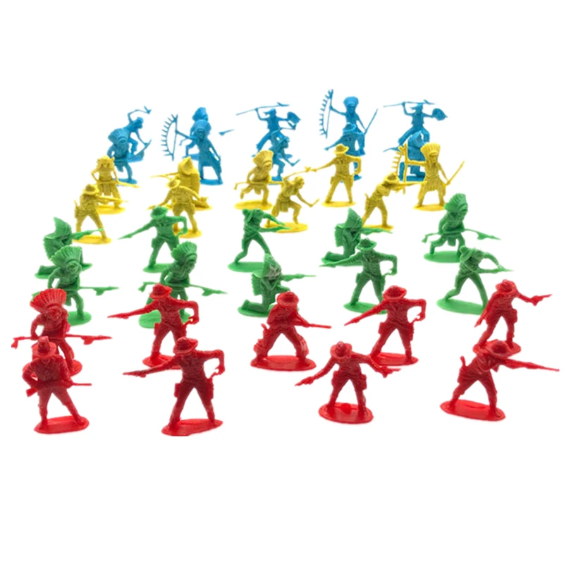 40Pcs/Set Plastic Military Soldier Model 5cm Cowboy Warrior Indian Soldier Toys Playset DIY Educational Accessories Kit Boy Toy