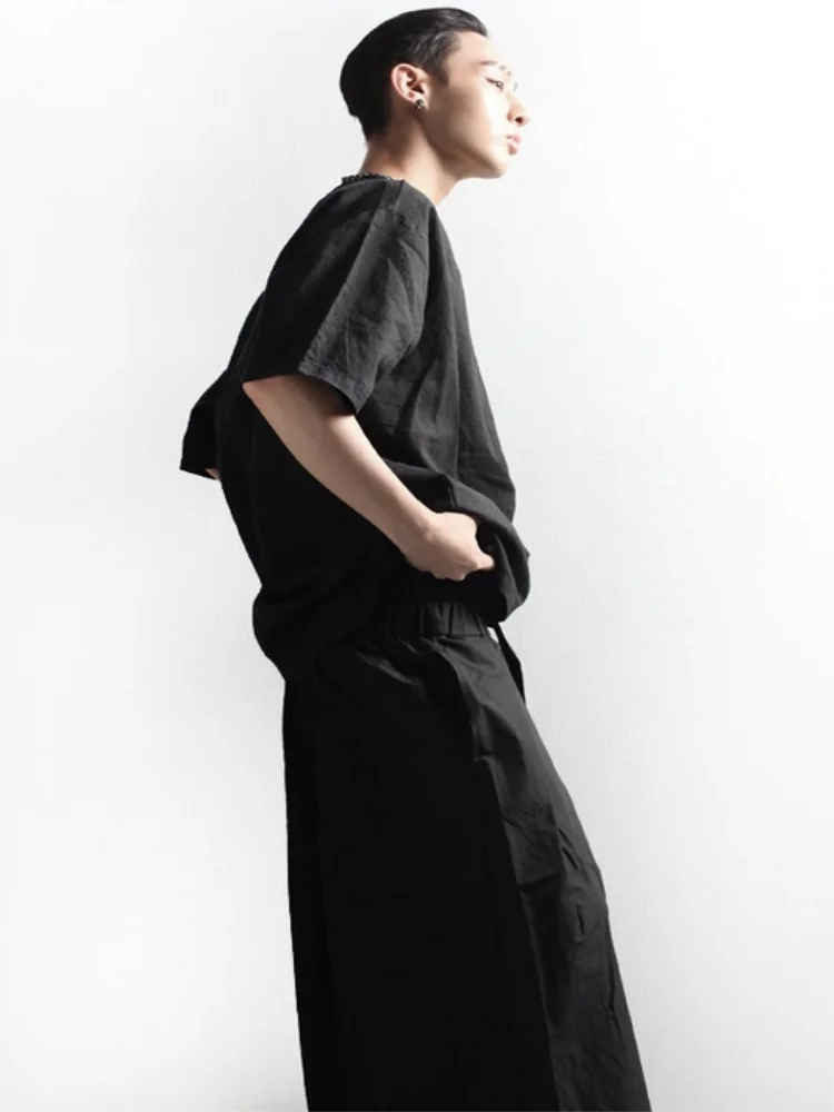 

Men's Short Sleeve T-Shirt Summer New Plain Linen Black Simple Round Collar Casual Loose Large Size Short Sleeve