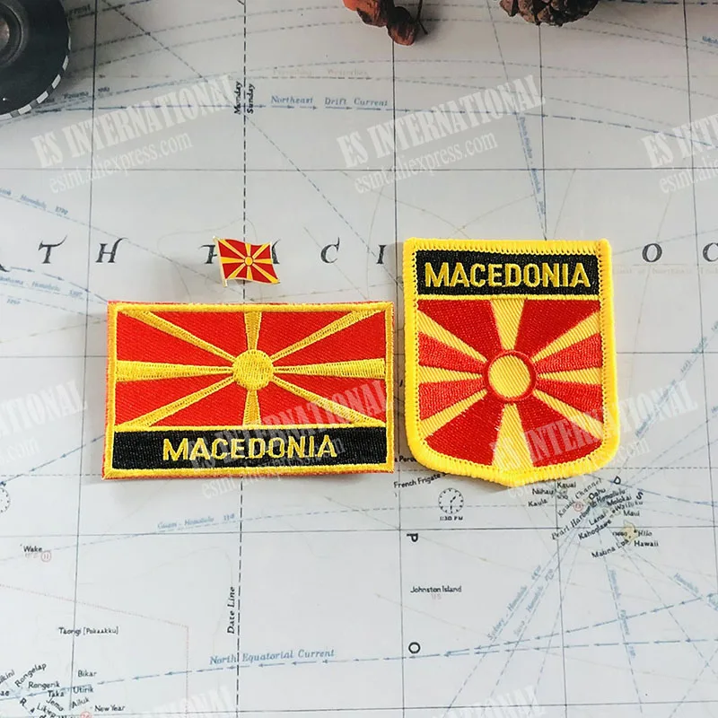 MACEDONIA  National Flag Embroidery Patches Badge Shield And Square Shape Pin One Set On The Cloth Armband   Backpack Decoration