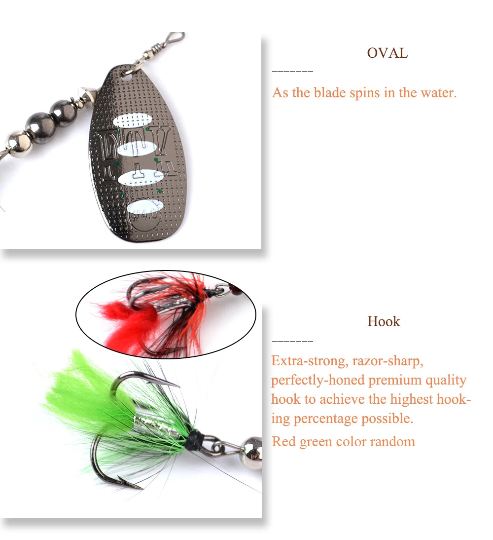 FTK 1 Stück Angelköder Spinnerbait 8g 13g 19g Löffelköder Metall-Bassköder mit Feder-Dreifachhaken Wobbler Hechtköder – Detail 5