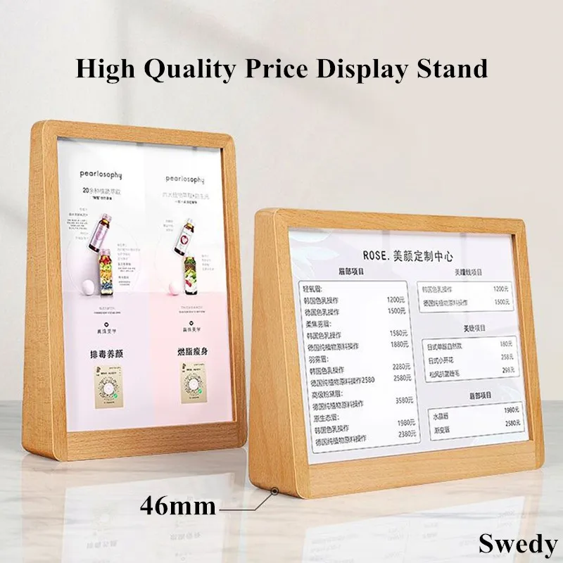 7 Inch 127x178mm Solid Wood Wedding Baby Photo Picture Frame Menu Paper Price List Table Acrylic Sign Holder Display Stand