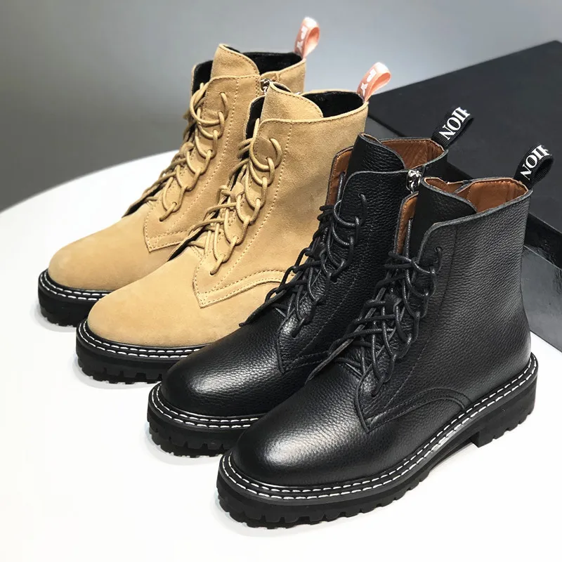 

Leather Boots Women Med Heels Ankle Boots For Women Winter Botas Mujer Thick Sole Botas Feminina Zapatos De Mujer