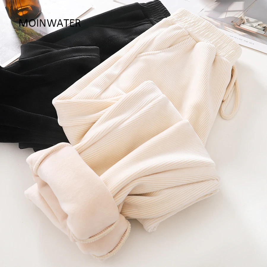 MOINWATER Women New Thick Pants for Winter Lady Casual Harem Warm Pants Female Corduroy Trousers MP2011