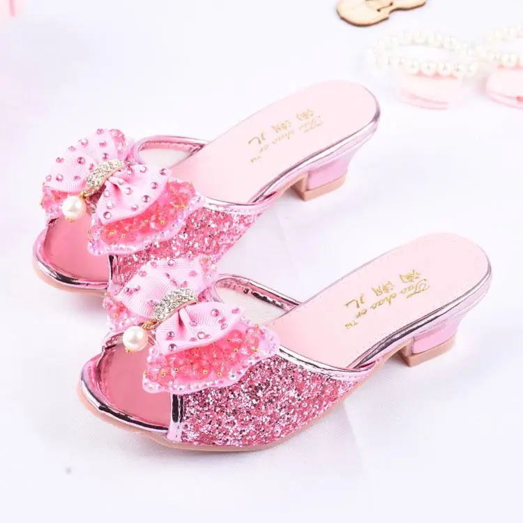 Mädchen Sommer Sandalen Slipper Pailletten Princesse Kinder High Heel Party Kleid Schuhe Leder Slipper Für Kinder Rutschen