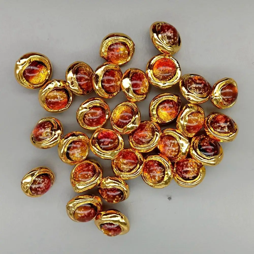 10 Pc 16mm Orange Color Noctilucent Murano Glass Round Gold Plated Beads For Bracelet Making Diy Accessories