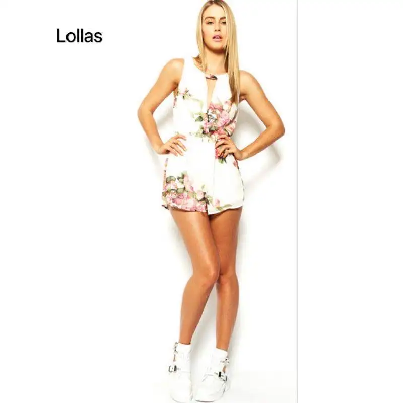 women Bohemia flower floral print sleeveless Rompers