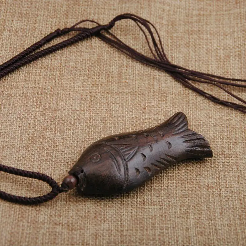 Wooden Lucky Fish Pendant Necklace Retro Clothes Accessories Adjustable Long Necklaces for Women Dresses Ornament Jewelry Dress