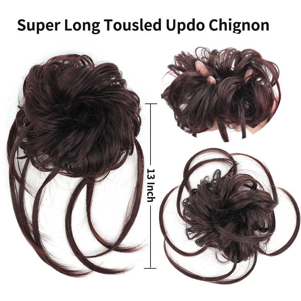 O cabelo encaracolado encaracolado encaracolado sintético de lupu parte chignon super longo tousled updo scrunchies com faixa de cabelo elástica para extensões femininas