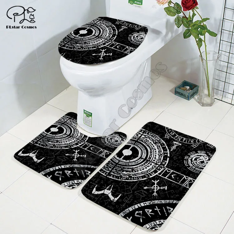 Cartoon funny Viking tattoo 3D printed Bathroom Pedestal Rug Lid Toilet Cover Bath Mat Set drop shipping style-3