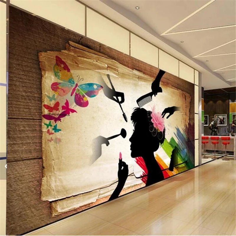 beibehang Custom wallpaper 3d murals retro nostalgia silhouette salon barber shop tooling wall living room bedroom 3d wallpaper