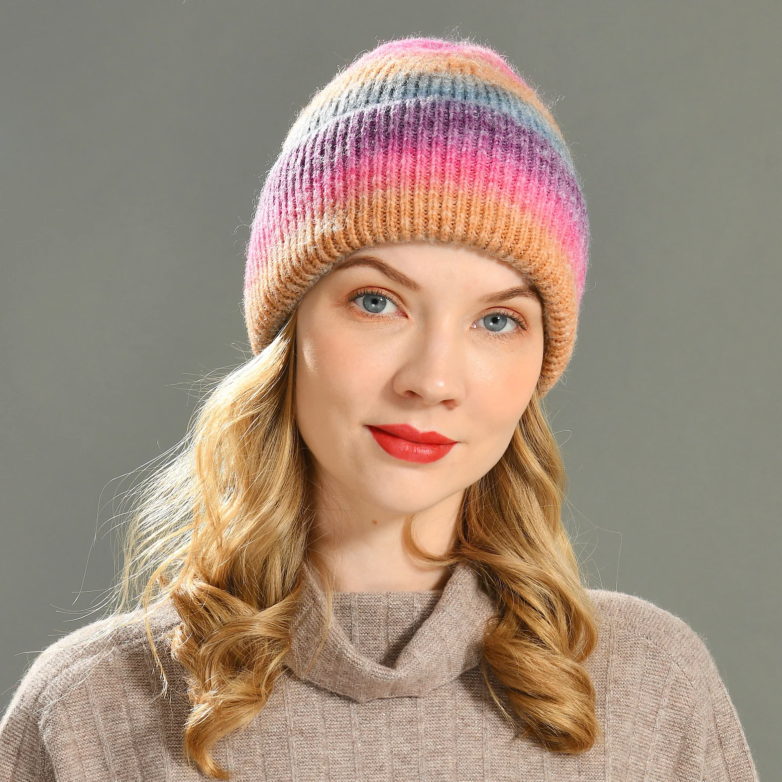 

Multicolor Knitted Hat Winter Wool Bonnets Female Warm Comfortable Skullies
