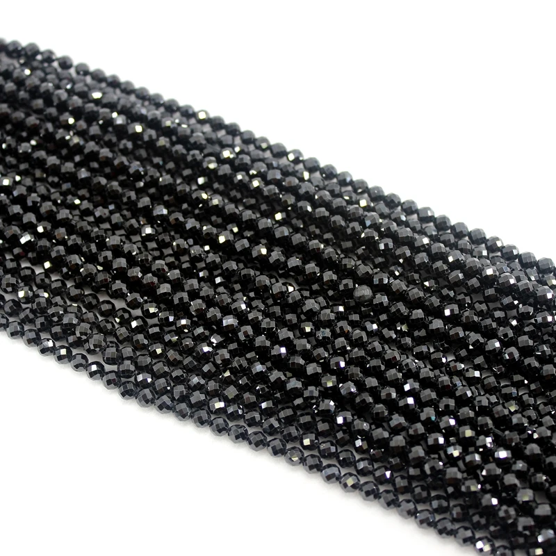 Natural facetado preto spinel 100% brilhante brilhante qualidade solta contas redondas 2/3/4/6mm 15 Polegada para fazer jóias pulseira colar