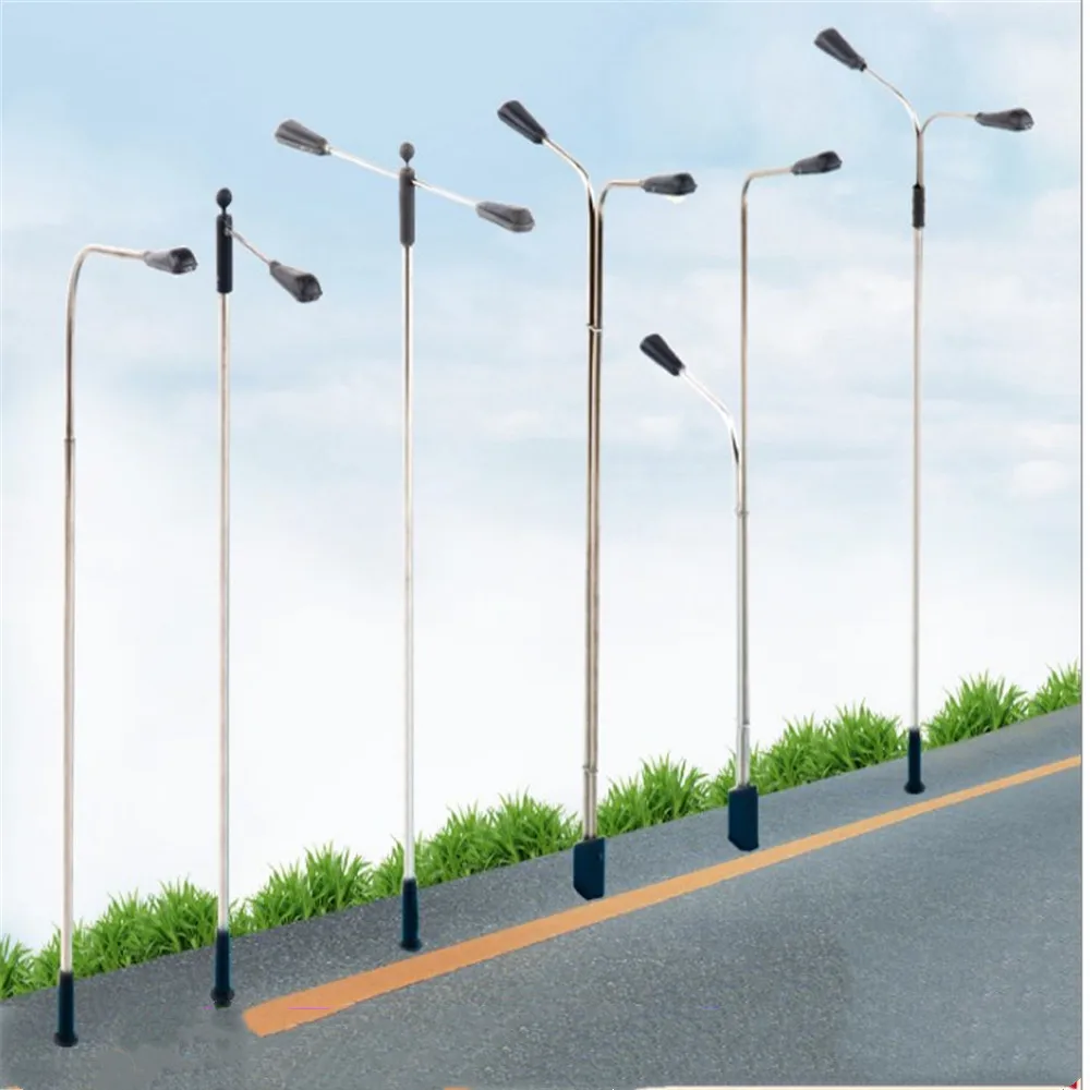 10 Pcs 1/100 Model LED Street White Lamp Lighting Single Double Head Train Layout Landscape