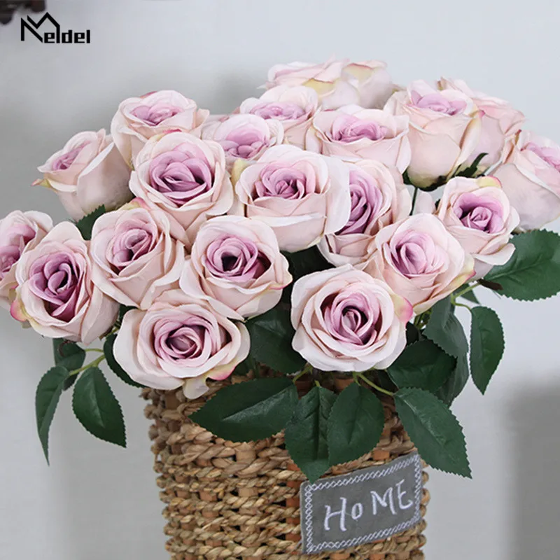 Bouquet de Fleurs Artificielles, Fausses Roses de Printemps, Support de Patients pour Mariage, Décoration de ixà Domicile, Bouquet d'Injtrash, 12 Têtes