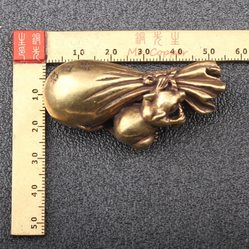 Antique Bronze Zodiac Little Mouse Big Gold Money Bag Figurines 2020 New Year Design Pure Copper Lucky Rat Feng Shui Ornaments