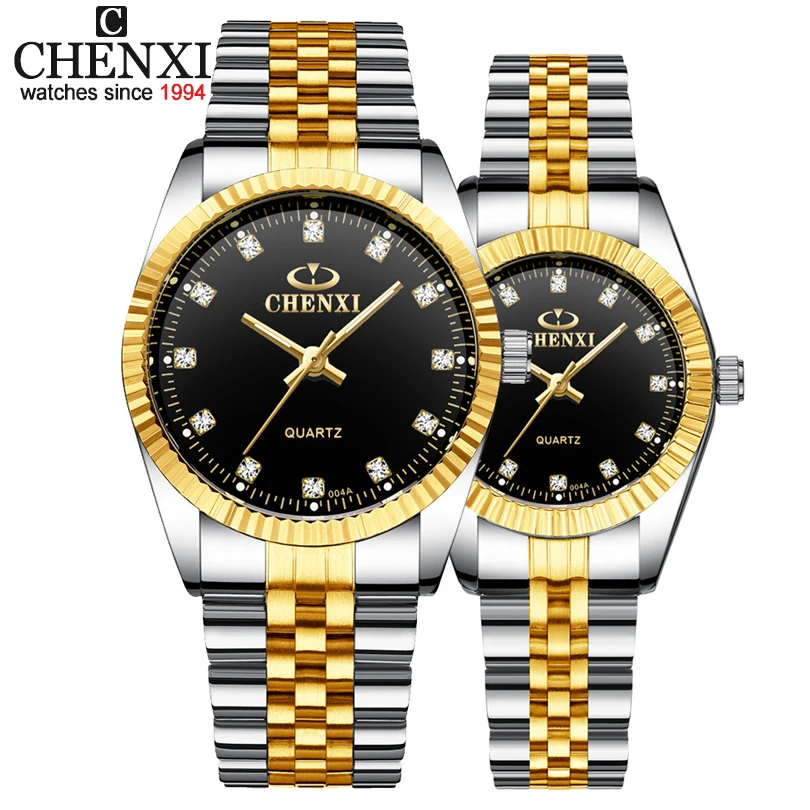 Best Couple New CHENXI Steel Band Quartz Watch for Men and Women Fashion Lovers Wristwatch Women's Dress Watch