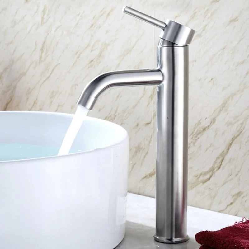 304 Stainless Steel Heightened Washbasin Faucet, Above Counter Basin, Ceramic Basin, Hot and Cold Water Faucet