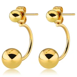 BAECYT Fashion Titanium Steel Double Ball Back-hanging Ear Stud Women's Stainless Steel Size round Ball Ear Stud Ear Rings