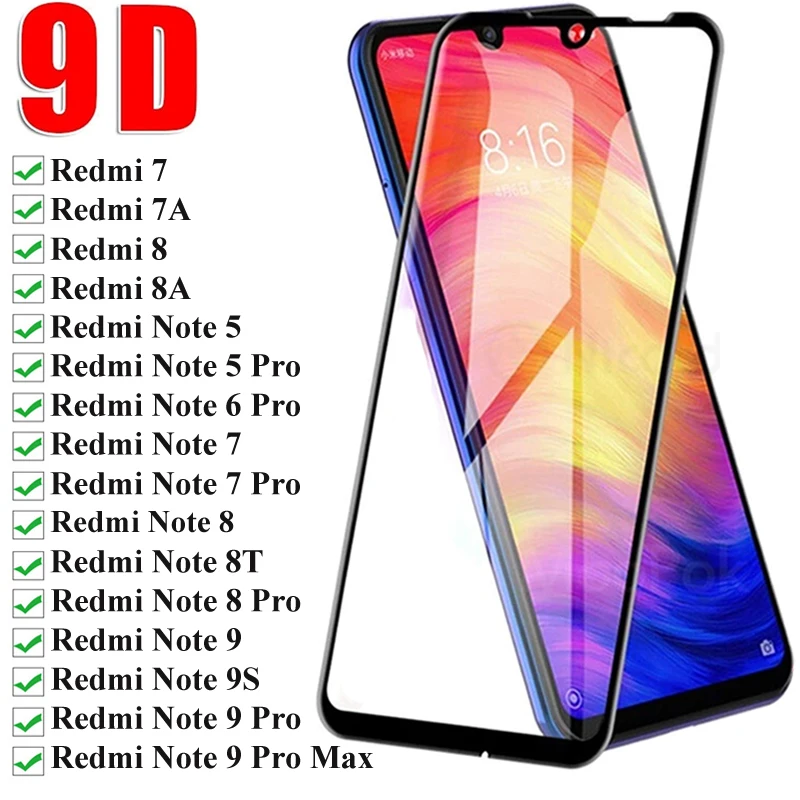 9D 9H Full Screen Protective Glass on the Redmi Note 7 8 9 Pro 8T 9S For Xiaomi Redmi 9 9A 9C 8 8A 7 7A Tempered Glass Film Case