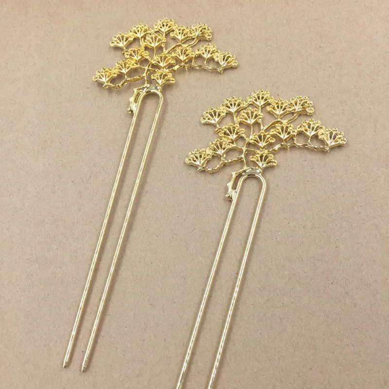 

10pcs Pine tree Branch Women Metal U-Shape Hair Clip Vintage Hair Sticks Blanks for Women Lady Hairpin Bun Tool Headwear