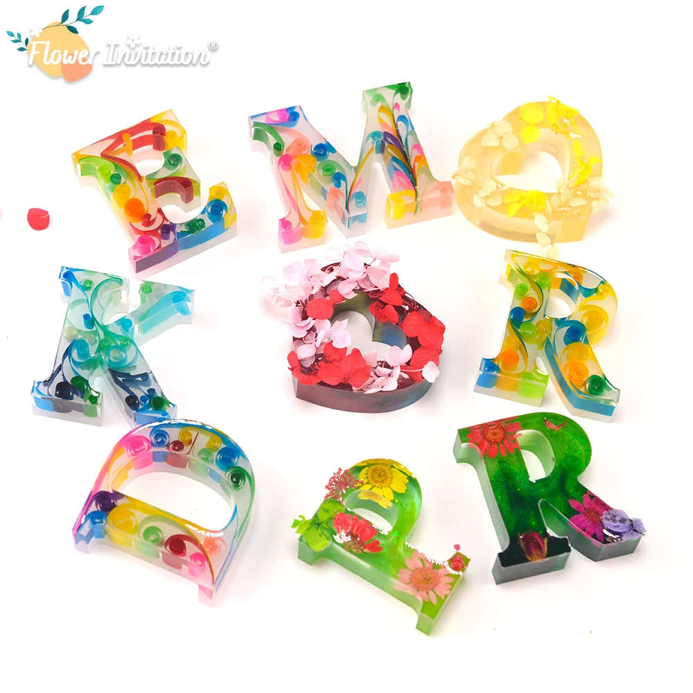 TC159 27pcs Alphabet Epoxy Resin Silicon Mold Heart Keychain Large Letter Casting Molds DIY Pendant Accessories Jewelry Tools