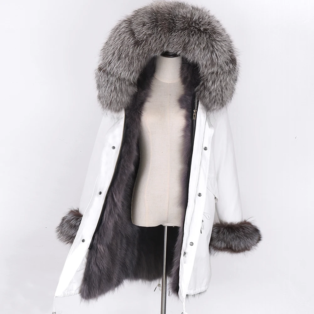 LaVelache2021 New Real Fur Coat White Waterproof Winter Jacket Women Long  Fox Fur Parkas Thick Warm Streetwear