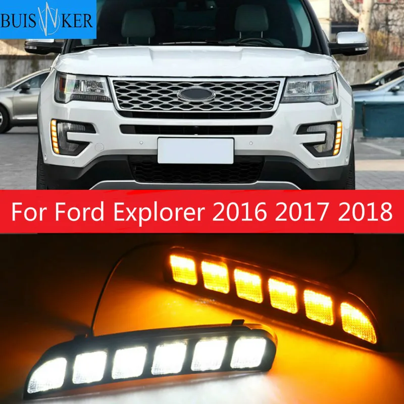 

For Ford Explorer 2016 2017 2018 LED CAR DRL 12V Daytime Running Light Daylight fog lamp with Turn Signal & dimming style Relay