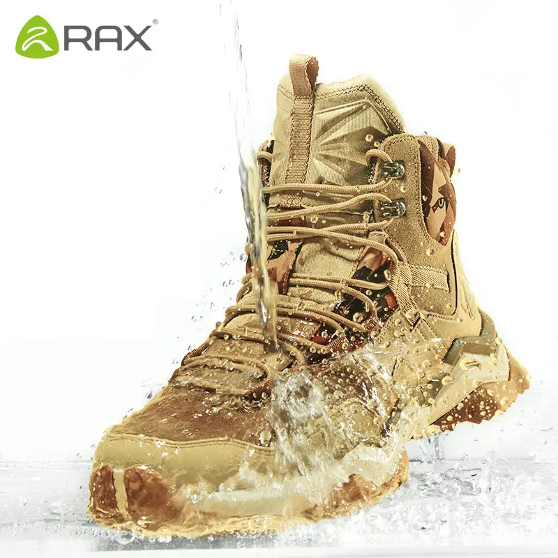 RAX Sepatu Hiking Tahan Air Pria Sepatu Bot Taktis Trekking Kulit Asli Sepatu Bot Pergelangan Kaki Luar Ruangan Wanita Sepatu Naik Gunung